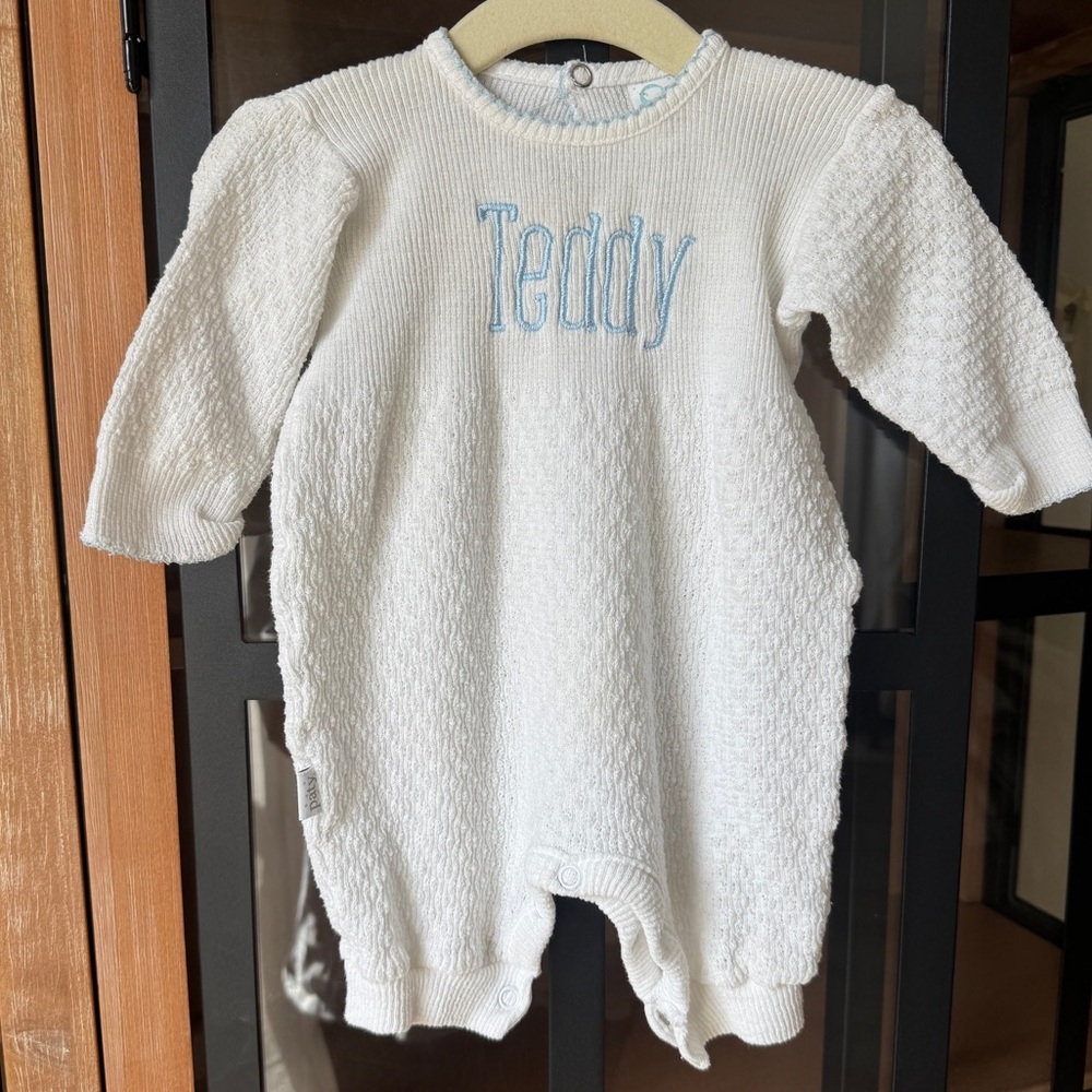 Teddy Monogrammed embroidered Paty inc coverall knit baby boy theodore classic